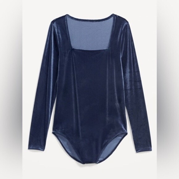 Womens Bodysuit By Old Navy Size M blue Navy long sleeve neck velvet. - Picture 3 of 8